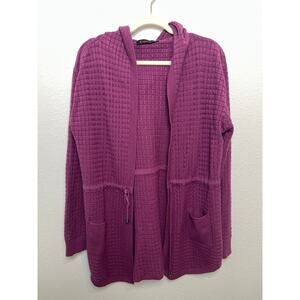 Evidence Hooded Cardigan Sweater Womens Small Purple Textured Knit Open Front